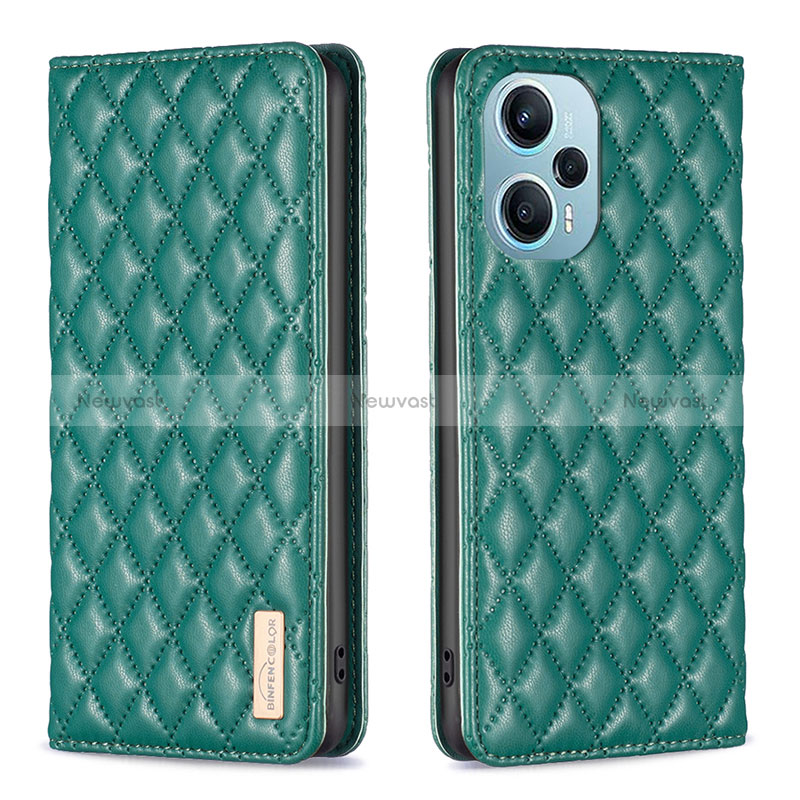 Leather Case Stands Flip Cover Holder B11F for Xiaomi Poco F5 5G Green