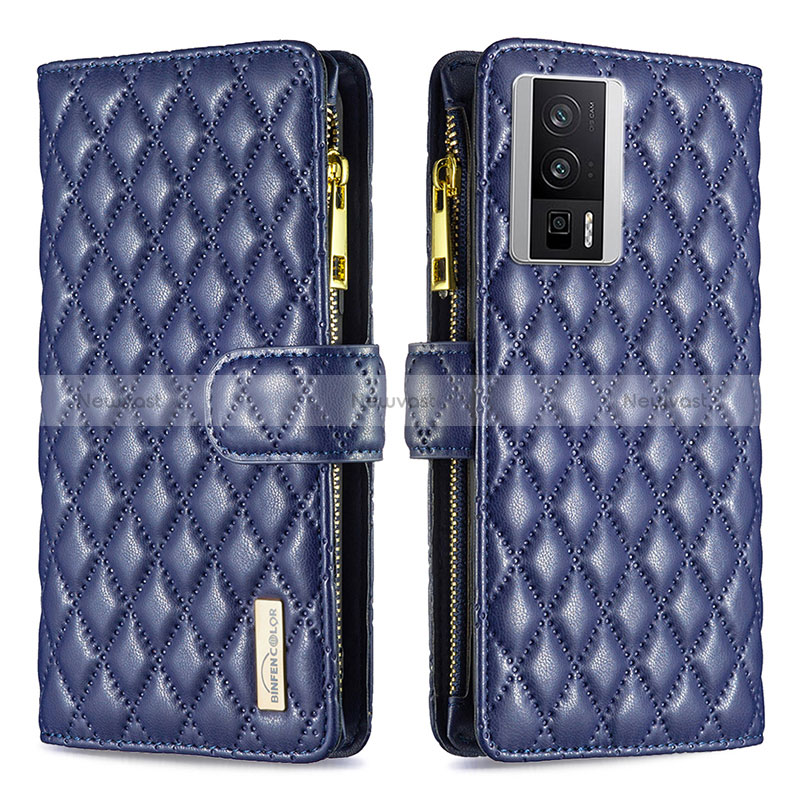 Leather Case Stands Flip Cover Holder B11F for Xiaomi Poco F5 Pro 5G Blue