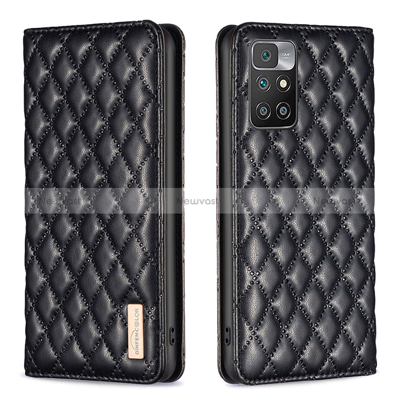 Leather Case Stands Flip Cover Holder B11F for Xiaomi Redmi 10 (2022) Black