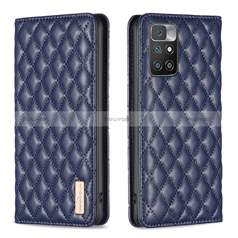 Leather Case Stands Flip Cover Holder B11F for Xiaomi Redmi 10 (2022) Blue