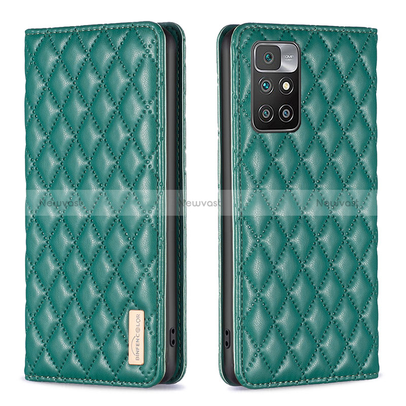 Leather Case Stands Flip Cover Holder B11F for Xiaomi Redmi 10 4G Green