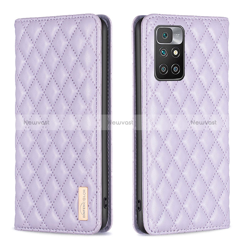 Leather Case Stands Flip Cover Holder B11F for Xiaomi Redmi 10 4G Purple