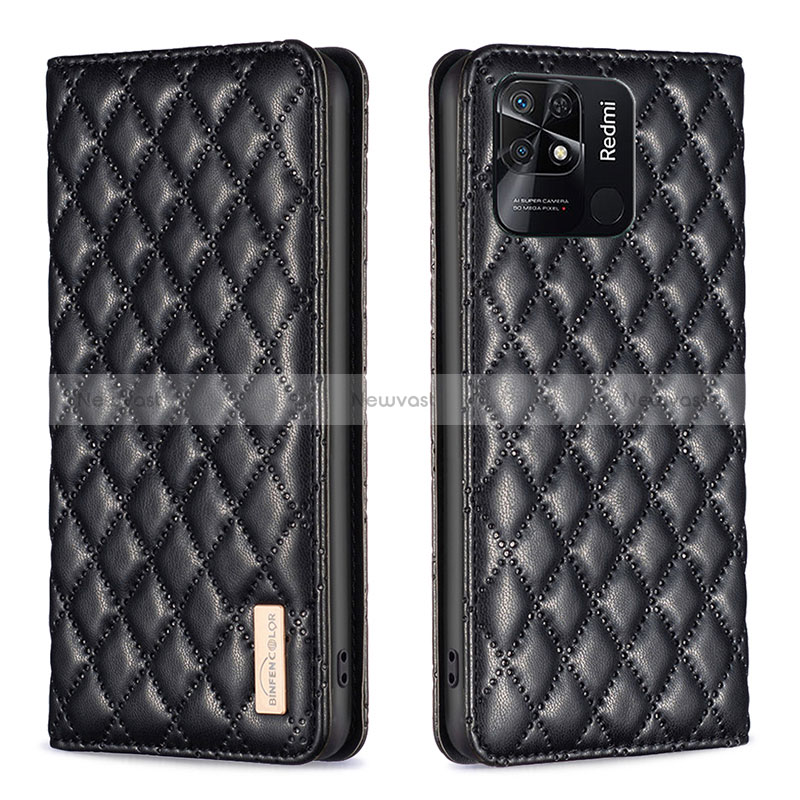 Leather Case Stands Flip Cover Holder B11F for Xiaomi Redmi 10 Power Black