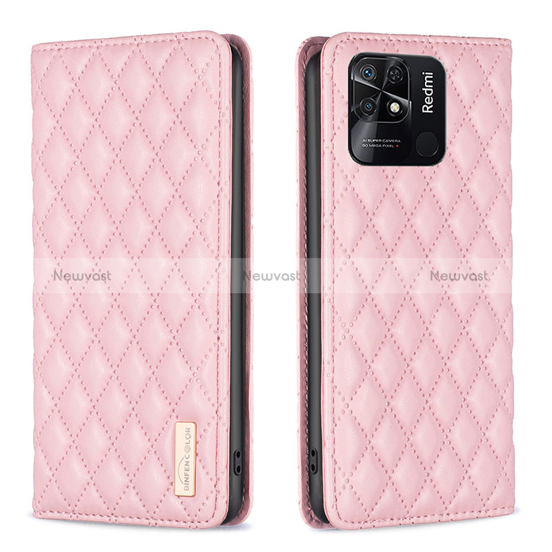 Leather Case Stands Flip Cover Holder B11F for Xiaomi Redmi 10C 4G Rose Gold