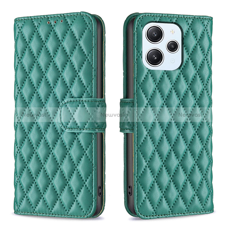 Leather Case Stands Flip Cover Holder B11F for Xiaomi Redmi 12 4G Green