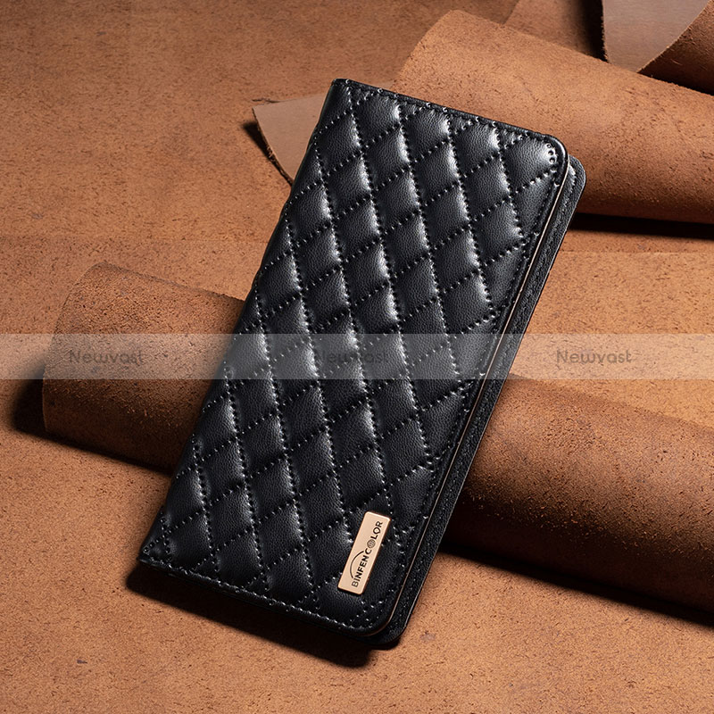 Leather Case Stands Flip Cover Holder B11F for Xiaomi Redmi 12C 4G Black
