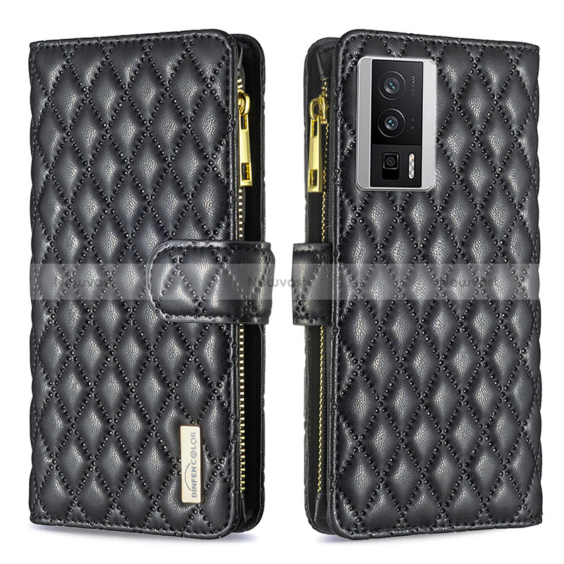 Leather Case Stands Flip Cover Holder B11F for Xiaomi Redmi K60 5G Black