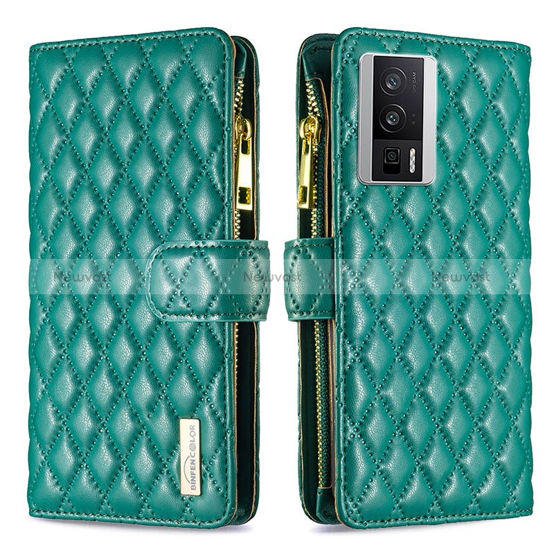 Leather Case Stands Flip Cover Holder B11F for Xiaomi Redmi K60 5G Green