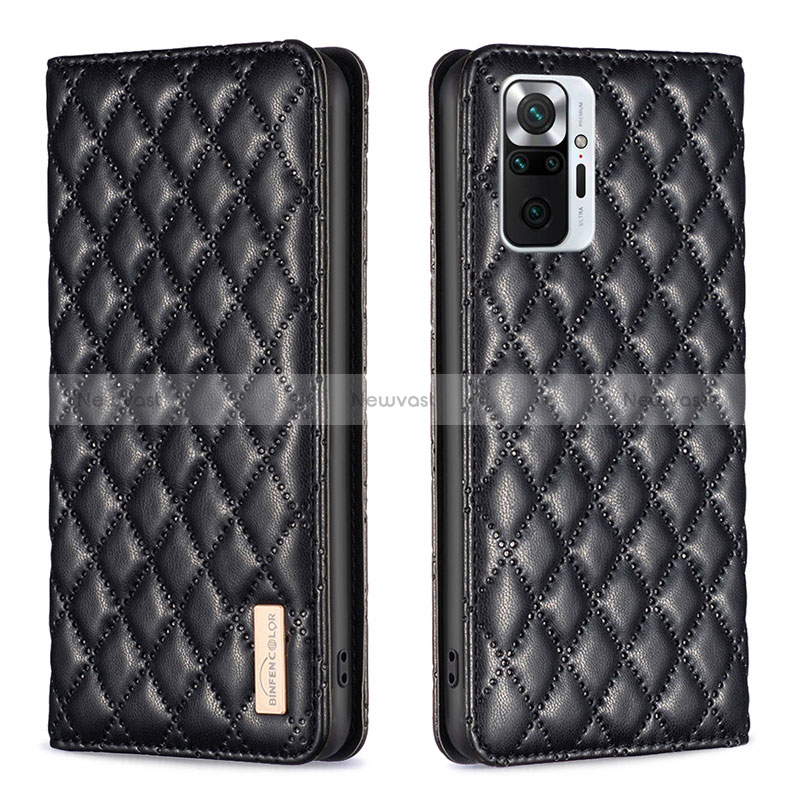 Leather Case Stands Flip Cover Holder B11F for Xiaomi Redmi Note 10 Pro 4G Black