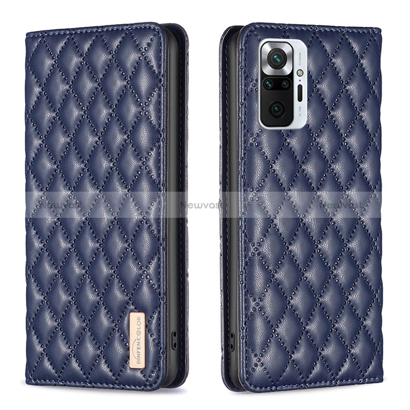 Leather Case Stands Flip Cover Holder B11F for Xiaomi Redmi Note 10 Pro 4G Blue