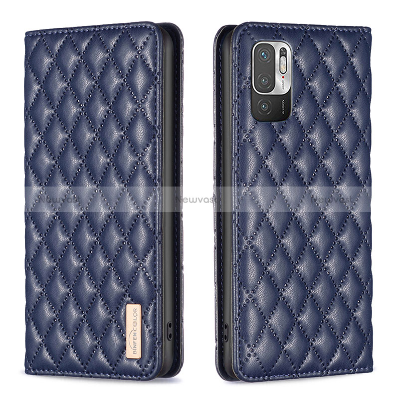 Leather Case Stands Flip Cover Holder B11F for Xiaomi Redmi Note 10T 5G Blue