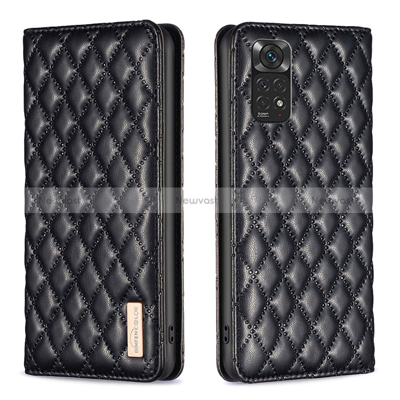 Leather Case Stands Flip Cover Holder B11F for Xiaomi Redmi Note 11 4G (2022) Black