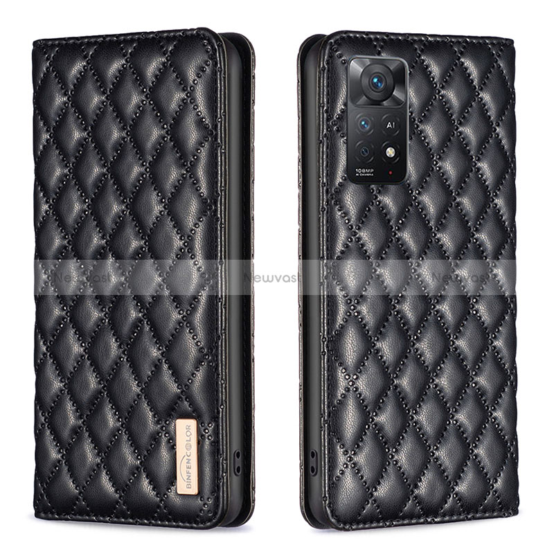 Leather Case Stands Flip Cover Holder B11F for Xiaomi Redmi Note 11 Pro 5G Black