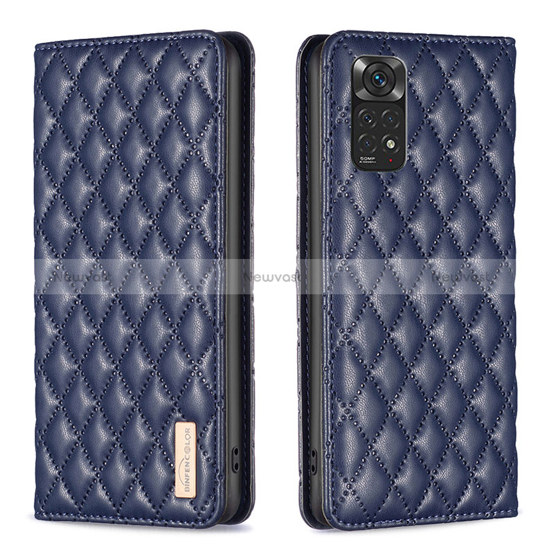 Leather Case Stands Flip Cover Holder B11F for Xiaomi Redmi Note 11S 4G Blue