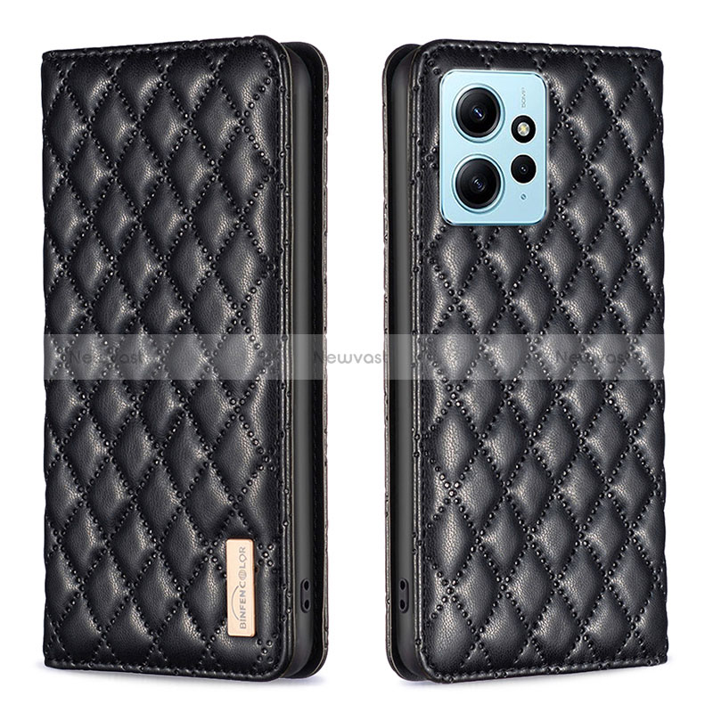 Leather Case Stands Flip Cover Holder B11F for Xiaomi Redmi Note 12 4G Black