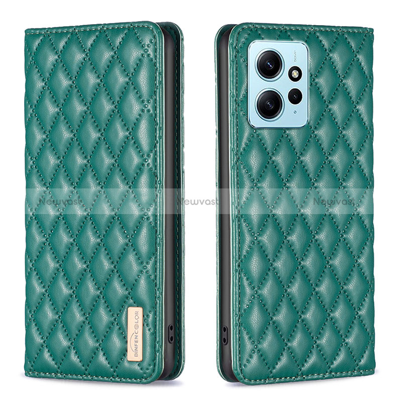 Leather Case Stands Flip Cover Holder B11F for Xiaomi Redmi Note 12 4G Green