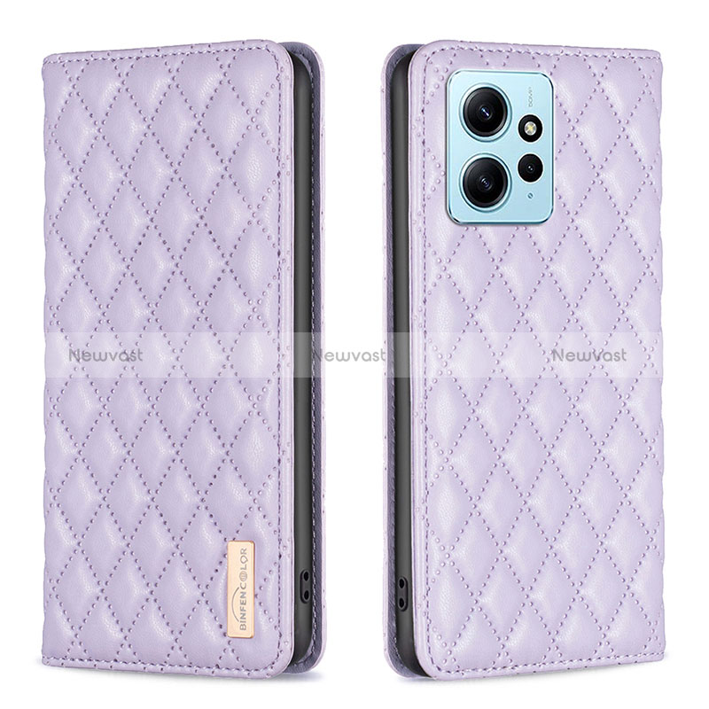 Leather Case Stands Flip Cover Holder B11F for Xiaomi Redmi Note 12 4G Purple