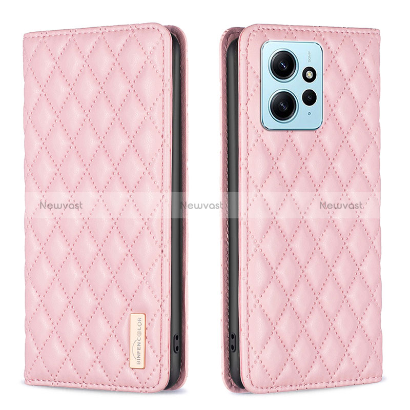 Leather Case Stands Flip Cover Holder B11F for Xiaomi Redmi Note 12 4G Rose Gold