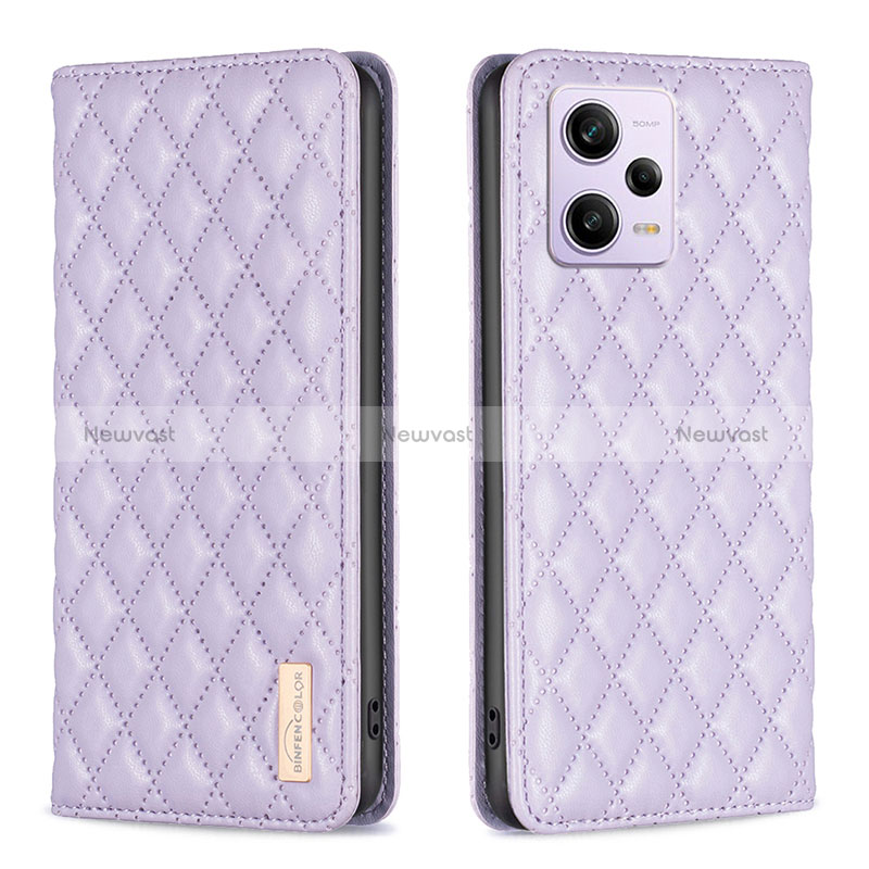 Leather Case Stands Flip Cover Holder B11F for Xiaomi Redmi Note 12 Explorer Purple