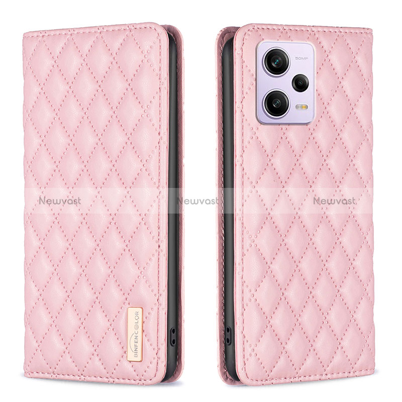 Leather Case Stands Flip Cover Holder B11F for Xiaomi Redmi Note 12 Explorer Rose Gold