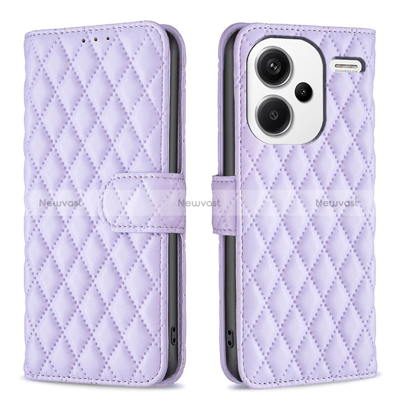 Leather Case Stands Flip Cover Holder B11F for Xiaomi Redmi Note 13 Pro+ Plus 5G Purple