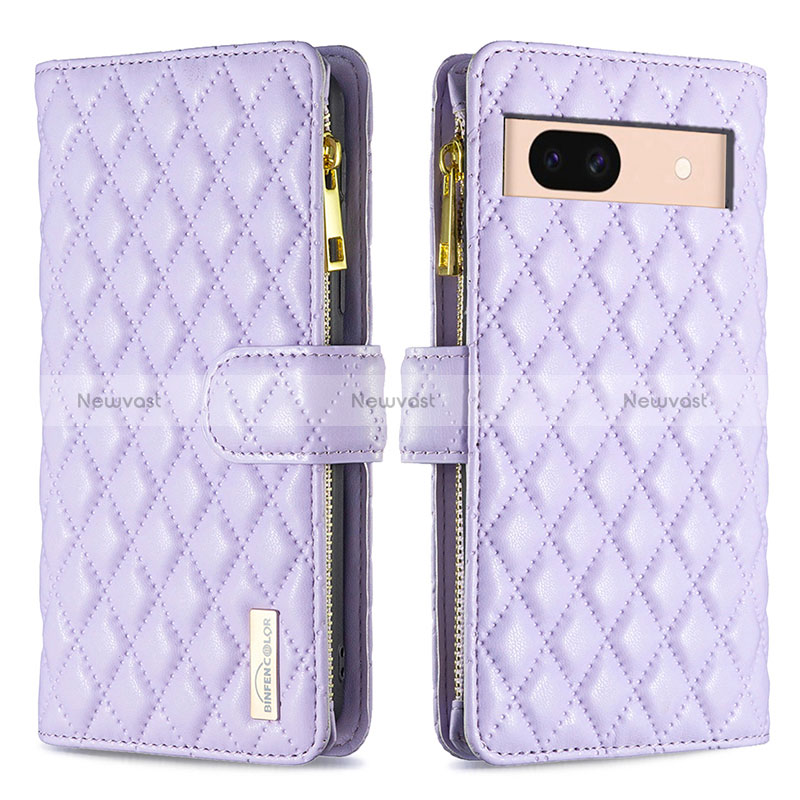 Leather Case Stands Flip Cover Holder B12F for Google Pixel 8a 5G Purple