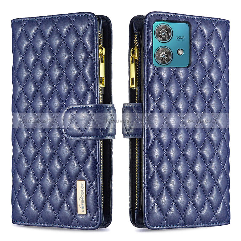 Leather Case Stands Flip Cover Holder B12F for Motorola Moto Edge 40 Neo 5G Blue