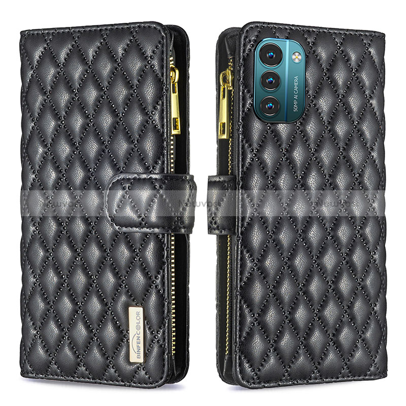 Leather Case Stands Flip Cover Holder B12F for Nokia G11 Black