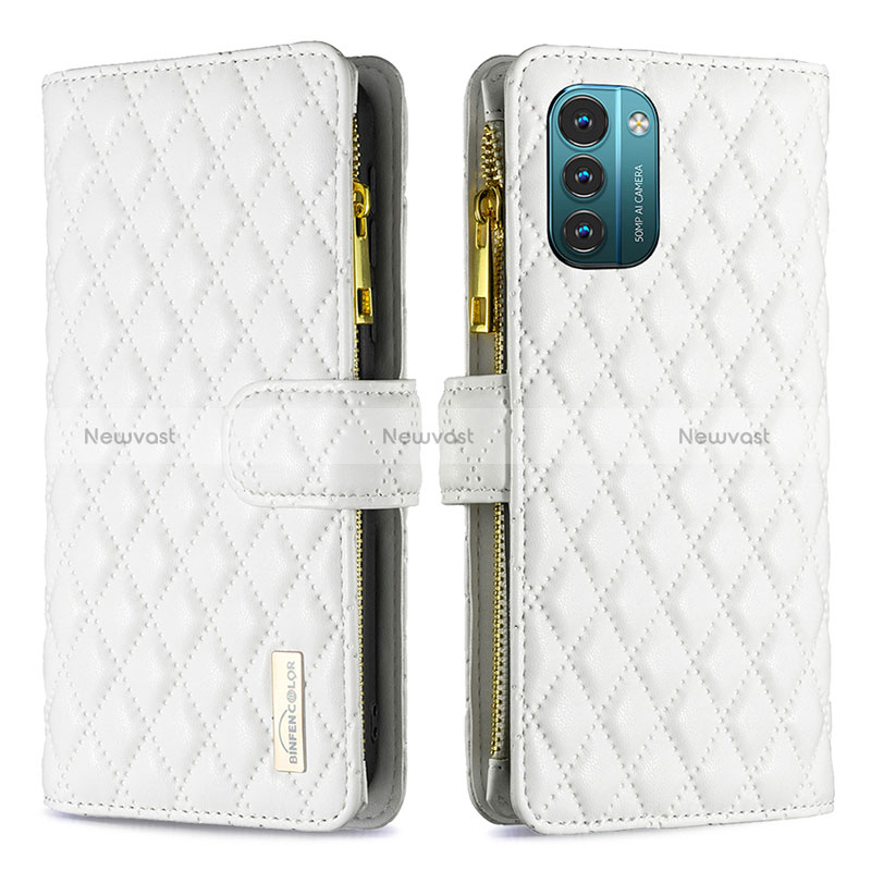 Leather Case Stands Flip Cover Holder B12F for Nokia G11 White