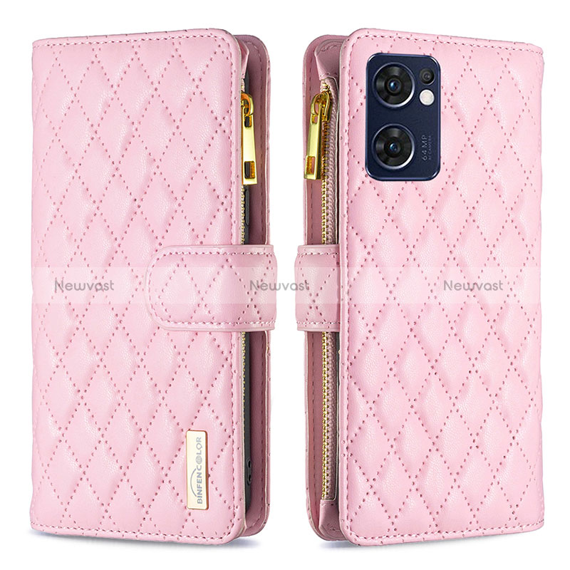 Leather Case Stands Flip Cover Holder B12F for OnePlus Nord CE 2 5G Rose Gold