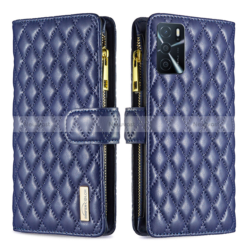 Leather Case Stands Flip Cover Holder B12F for Oppo A16 Blue