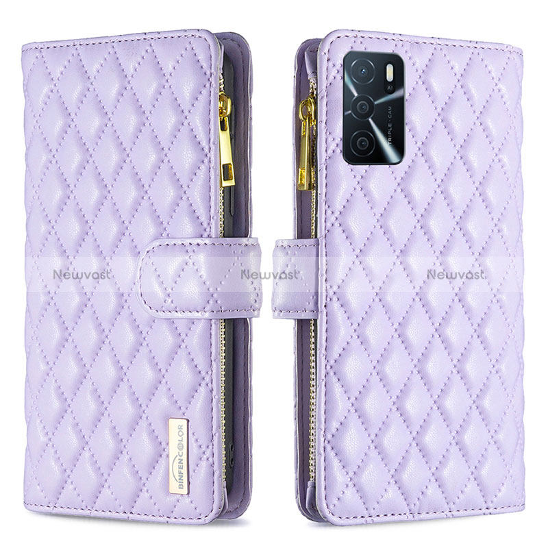 Leather Case Stands Flip Cover Holder B12F for Oppo A16s Purple