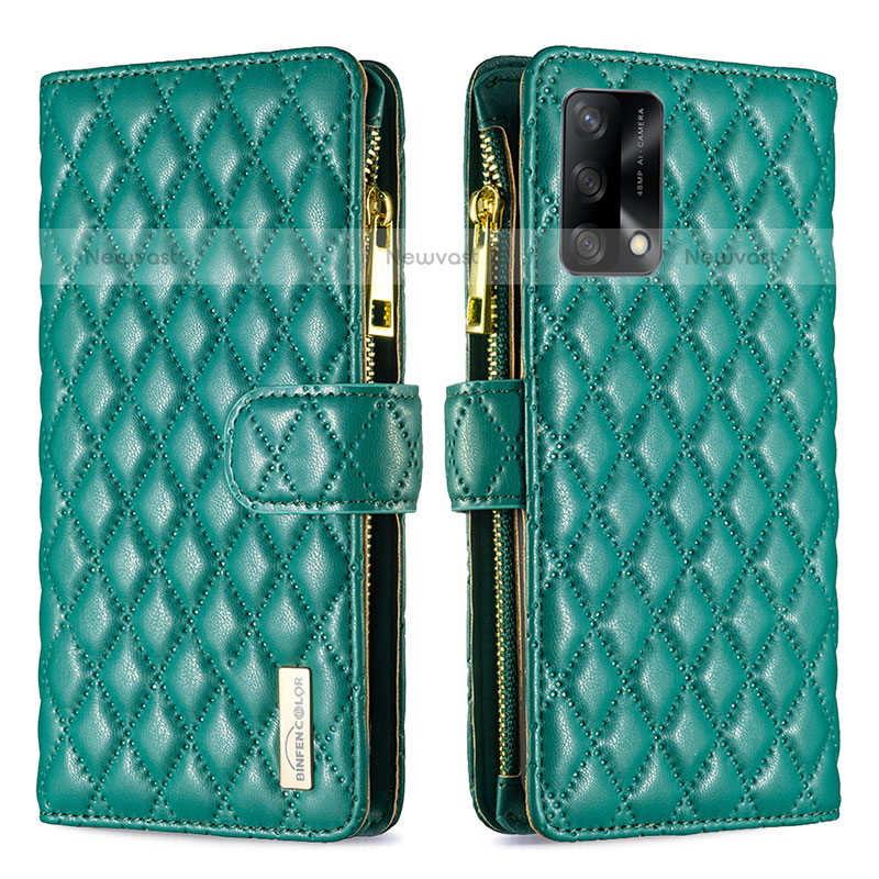 Leather Case Stands Flip Cover Holder B12F for Oppo A74 4G Green