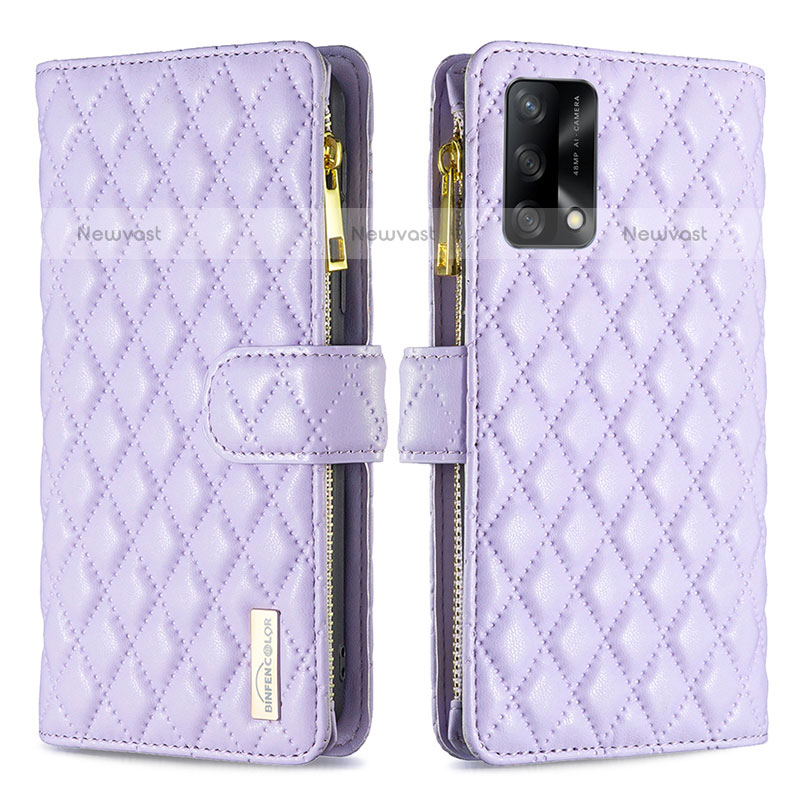 Leather Case Stands Flip Cover Holder B12F for Oppo A74 4G Purple