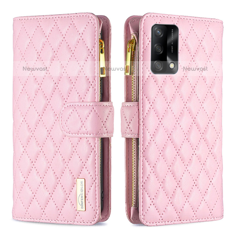 Leather Case Stands Flip Cover Holder B12F for Oppo A74 4G Rose Gold