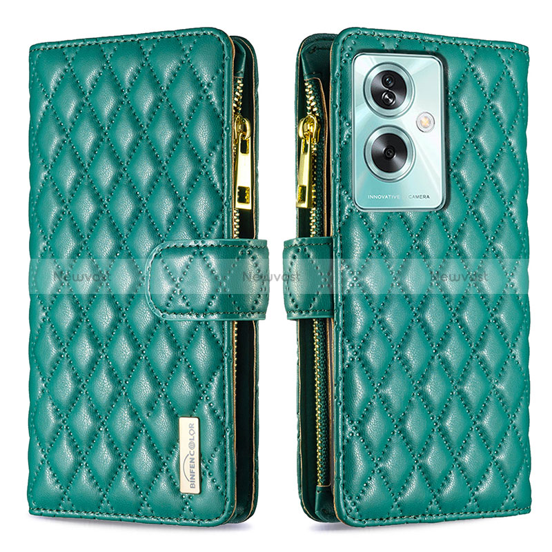 Leather Case Stands Flip Cover Holder B12F for Oppo A79 5G Green