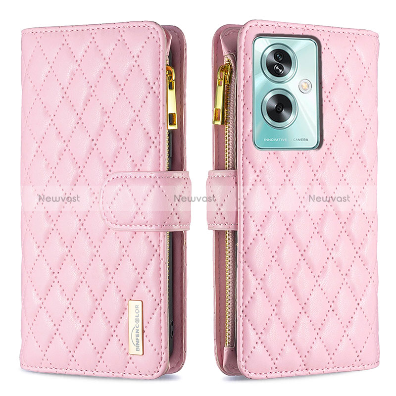 Leather Case Stands Flip Cover Holder B12F for Oppo A79 5G Rose Gold