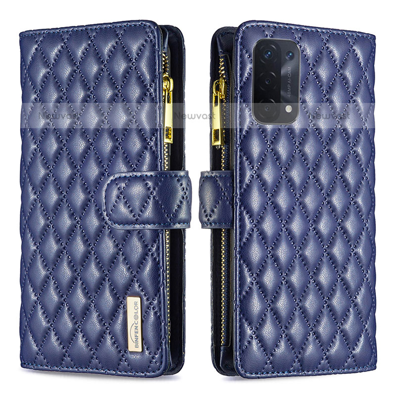 Leather Case Stands Flip Cover Holder B12F for Oppo A93 5G Blue