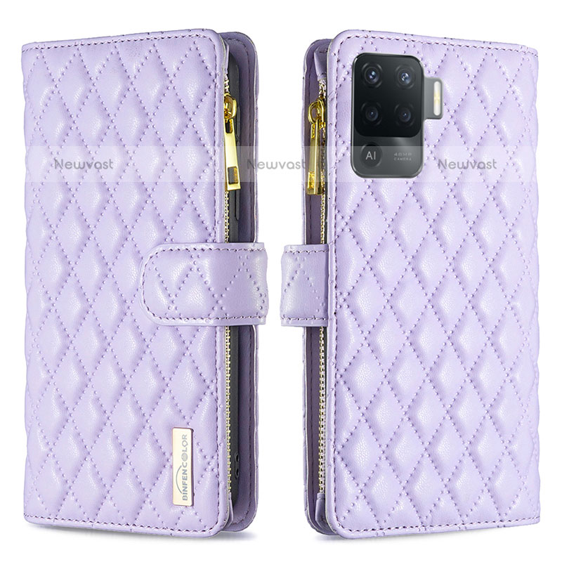 Leather Case Stands Flip Cover Holder B12F for Oppo A94 4G Purple