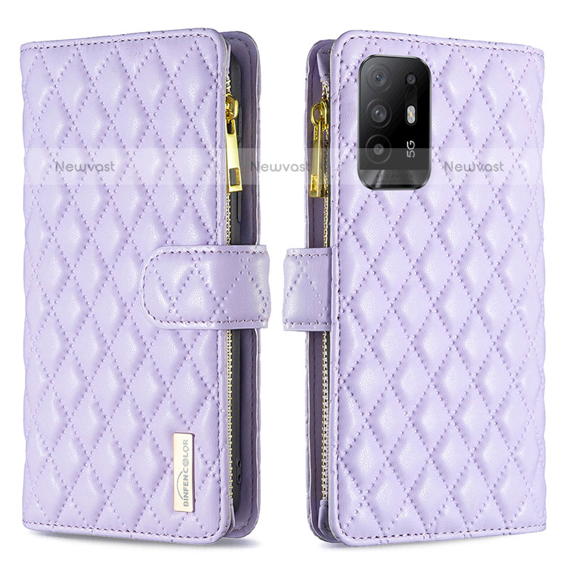 Leather Case Stands Flip Cover Holder B12F for Oppo A94 5G Purple