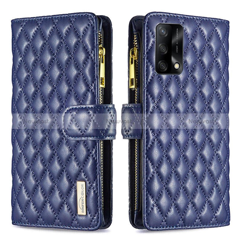 Leather Case Stands Flip Cover Holder B12F for Oppo F19 Blue