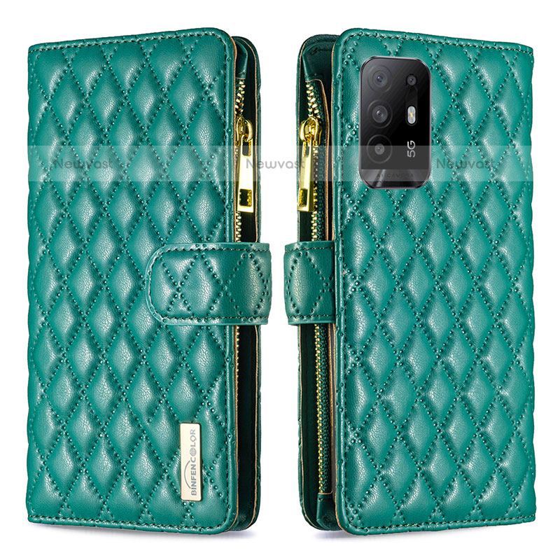 Leather Case Stands Flip Cover Holder B12F for Oppo F19 Pro+ Plus 5G Green