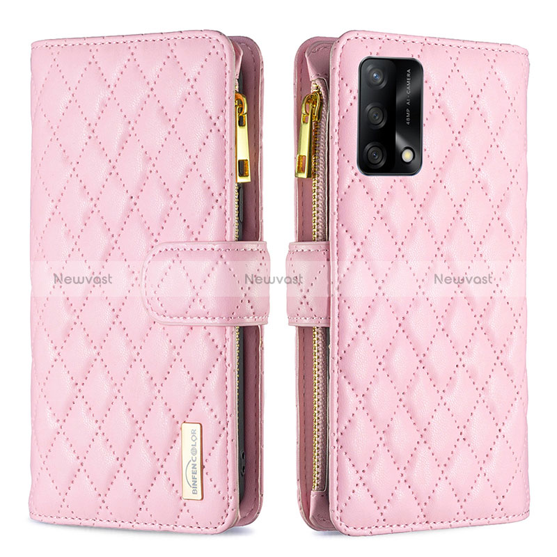Leather Case Stands Flip Cover Holder B12F for Oppo F19 Rose Gold