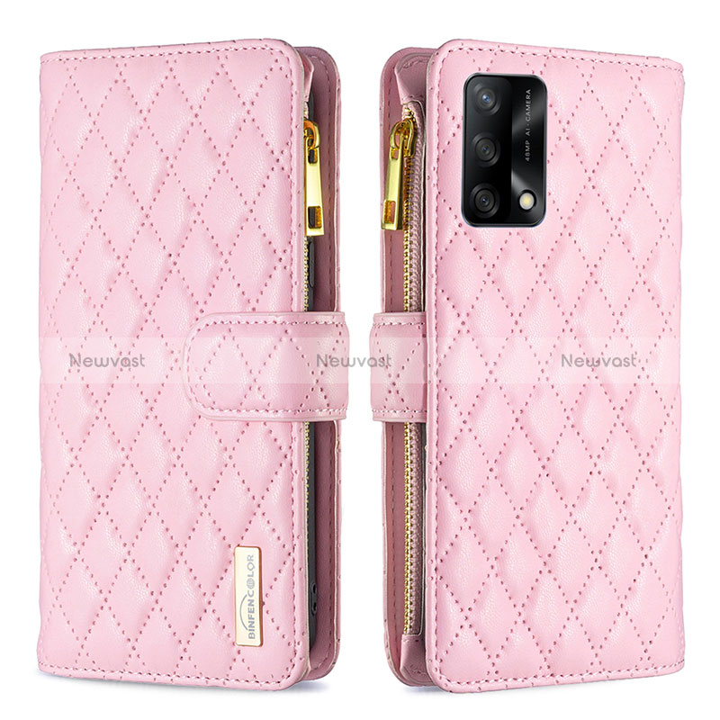 Leather Case Stands Flip Cover Holder B12F for Oppo F19s Rose Gold