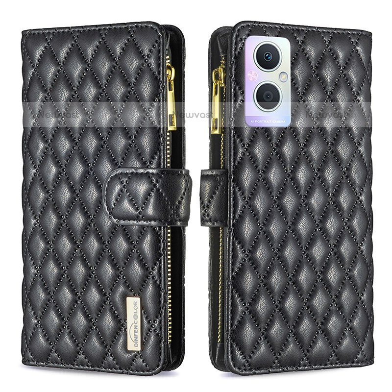 Leather Case Stands Flip Cover Holder B12F for Oppo F21 Pro 5G Black