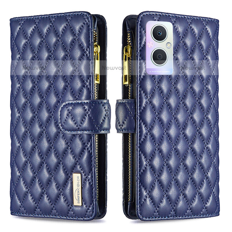 Leather Case Stands Flip Cover Holder B12F for Oppo F21 Pro 5G Blue