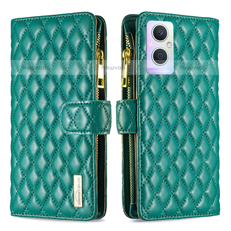 Leather Case Stands Flip Cover Holder B12F for Oppo F21 Pro 5G Green