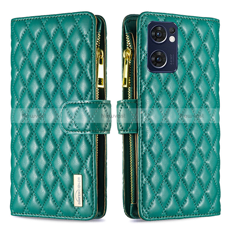 Leather Case Stands Flip Cover Holder B12F for Oppo Find X5 Lite 5G Green