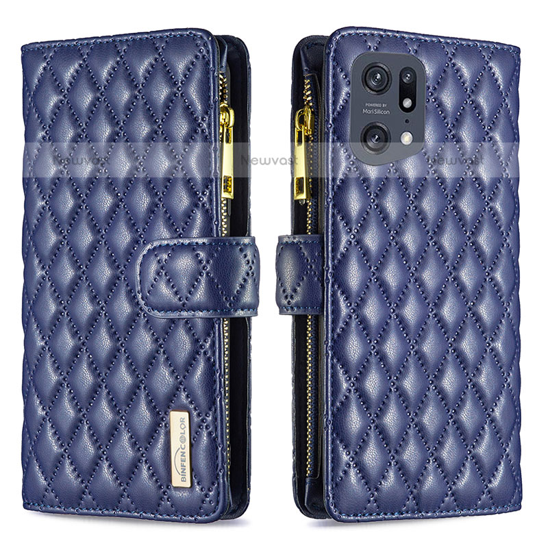 Leather Case Stands Flip Cover Holder B12F for Oppo Find X5 Pro 5G Blue