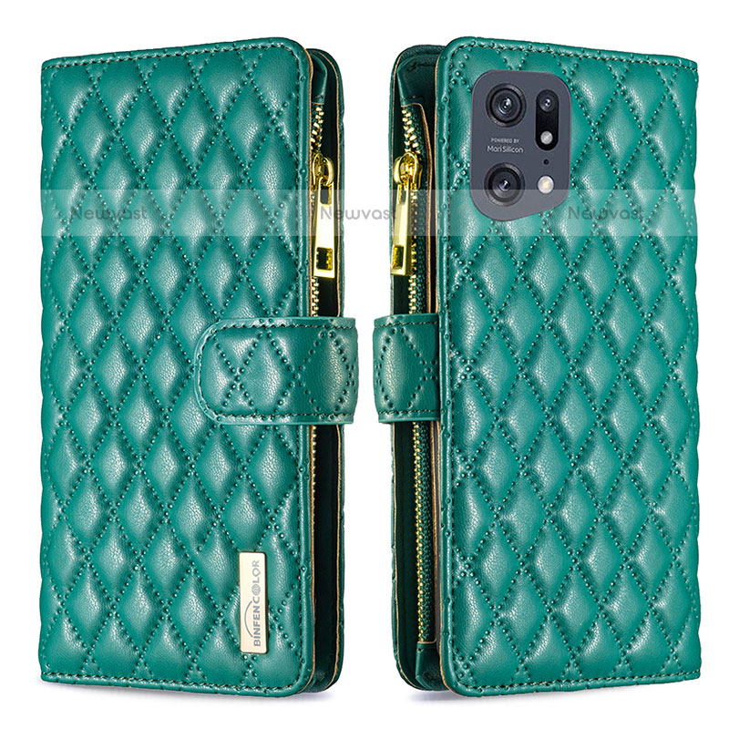 Leather Case Stands Flip Cover Holder B12F for Oppo Find X5 Pro 5G Green